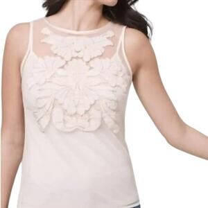WHBM Blush Pink Mesh Beaded Appliqué Sleeveless Top NWT Size XS
